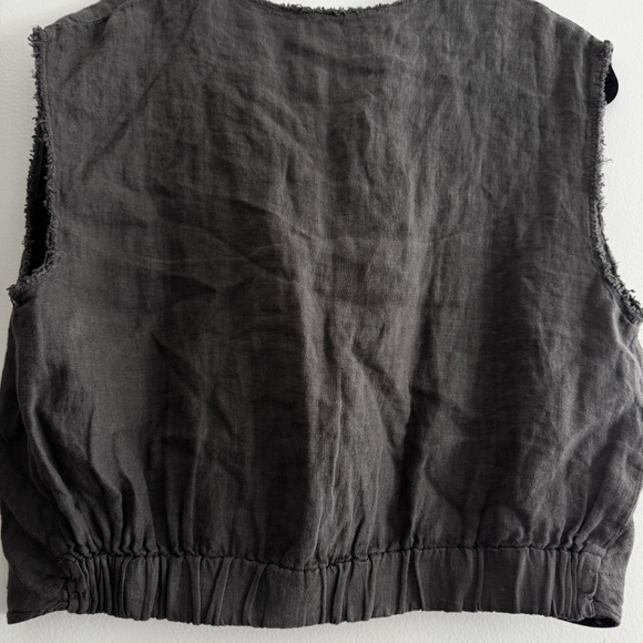 ZARA Frayed Hem Linen-Blend Crop Top | Size XS | Gray - Picture 7 of 7